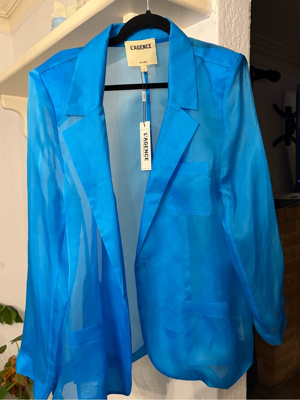 L'AGENCE Blue Tamara Sheer Silk Blazer size 18